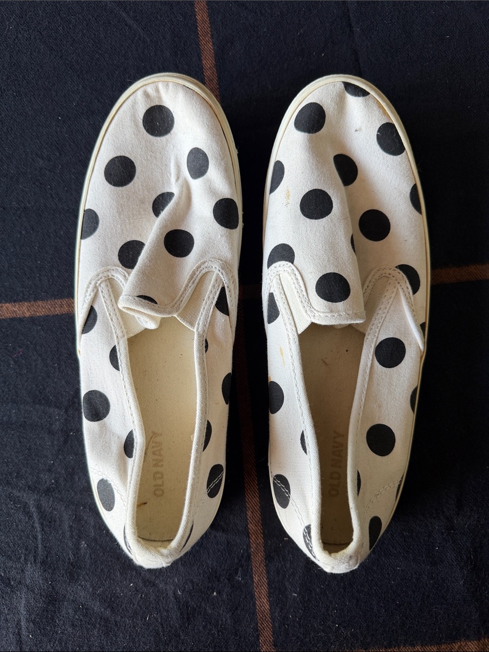 Old Navy White Slip-On Sneakers with Black Polka Dots